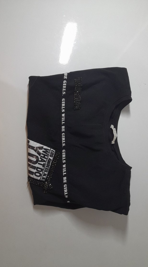 Siyah Baskılı Cool Kız Tişörtü, Kısa Kollu - Görsel 3