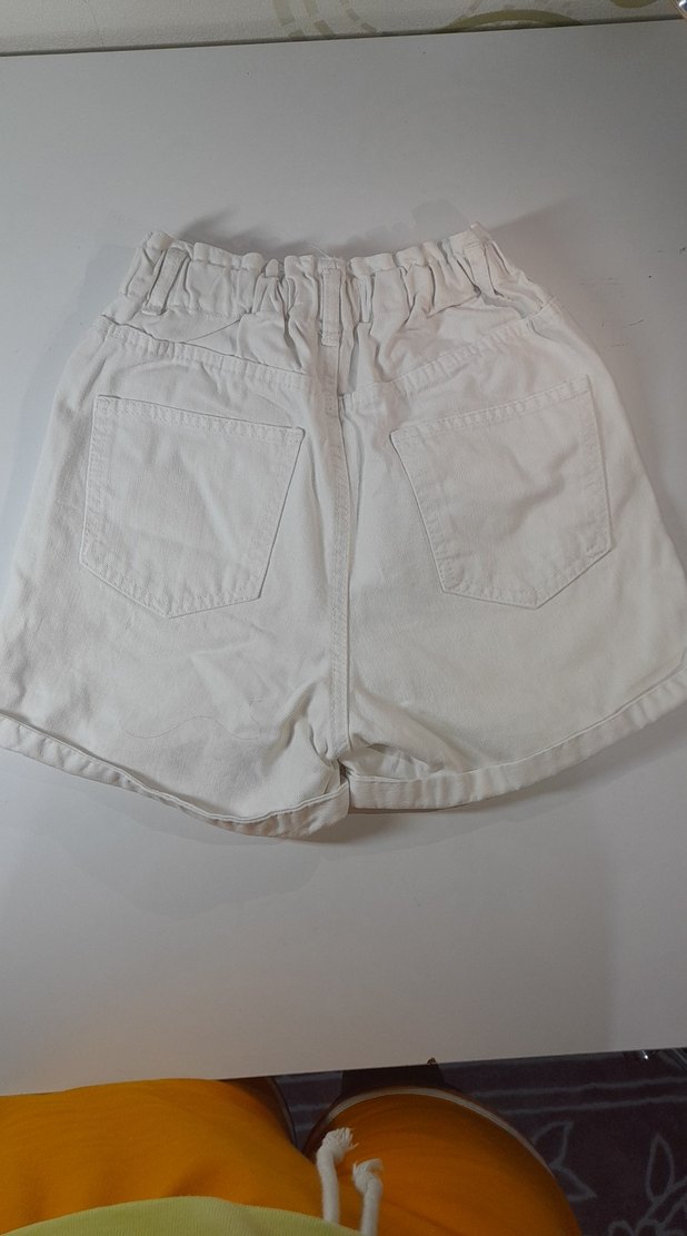 Beyaz Kadın Kota Mini Şort - Görsel 2