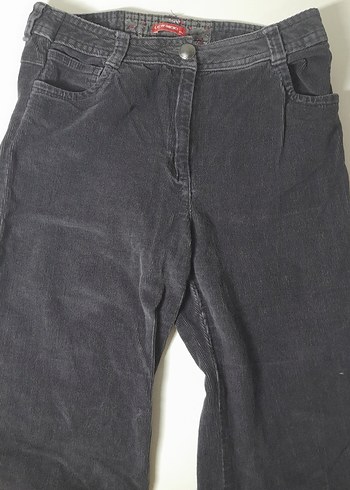 Düğmeli Koyu Gri, siyahımsı Kadın kadife Pantolon - Görsel 3