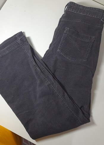 Düğmeli Koyu Gri, siyahımsı Kadın kadife Pantolon - Görsel 2