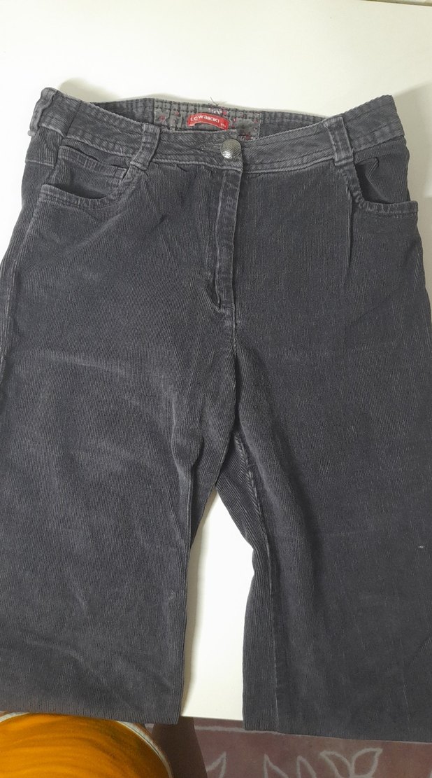 Düğmeli Koyu Gri, siyahımsı Kadın kadife Pantolon - Görsel 3