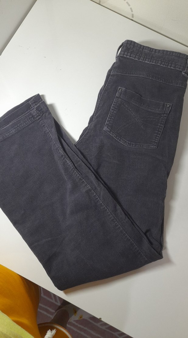 Düğmeli Koyu Gri, siyahımsı Kadın kadife Pantolon - Görsel 2