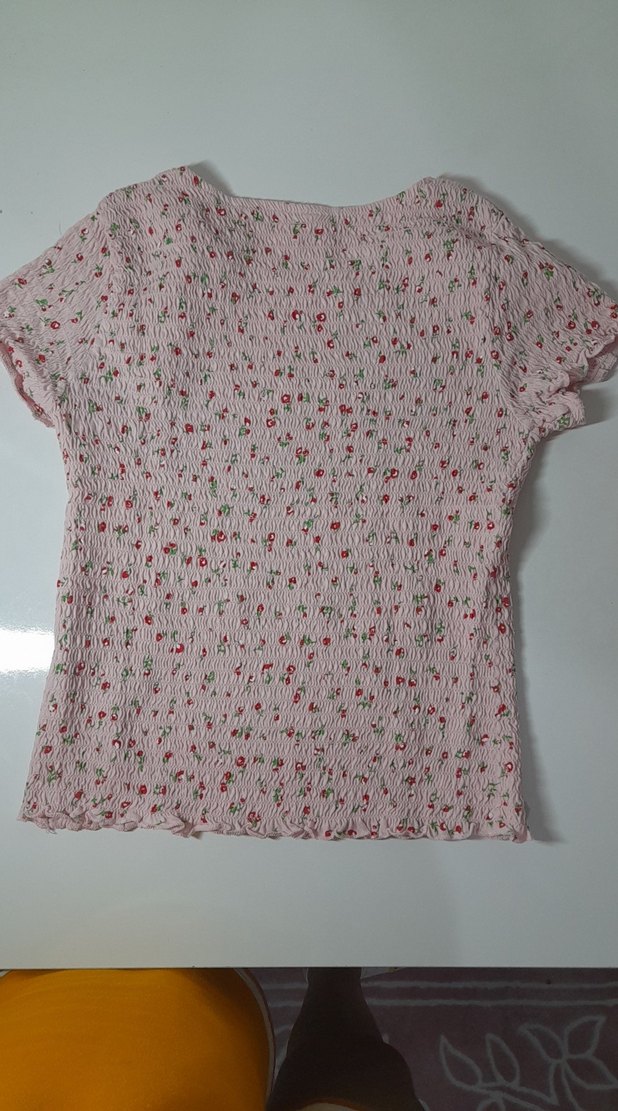 Kızlar İçin Pileli Pembe Desenli Bluz - Görsel 2