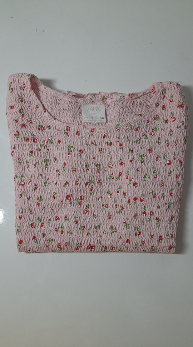 Kızlar İçin Pileli Pembe Desenli Bluz - Görsel 3