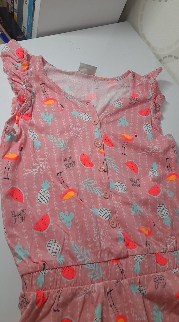 Kız Çocuk Pembe desenli yuvarlak Yaka Tulum - Görsel 2