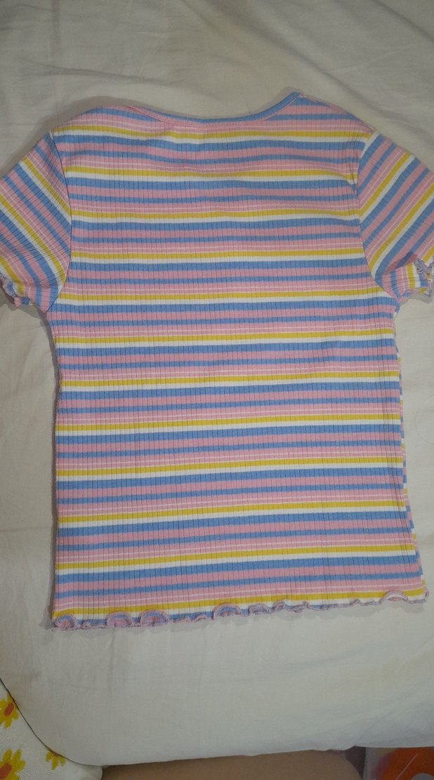 Kız Çocuk Renkli Çizgili Kısa Kollu Tişört - Görsel 2