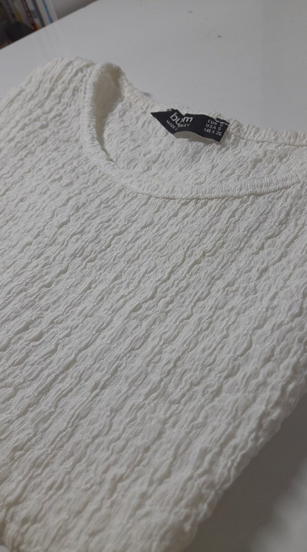 Beyaz Kısa Kollu Triko Kadın Tişört - Görsel 4