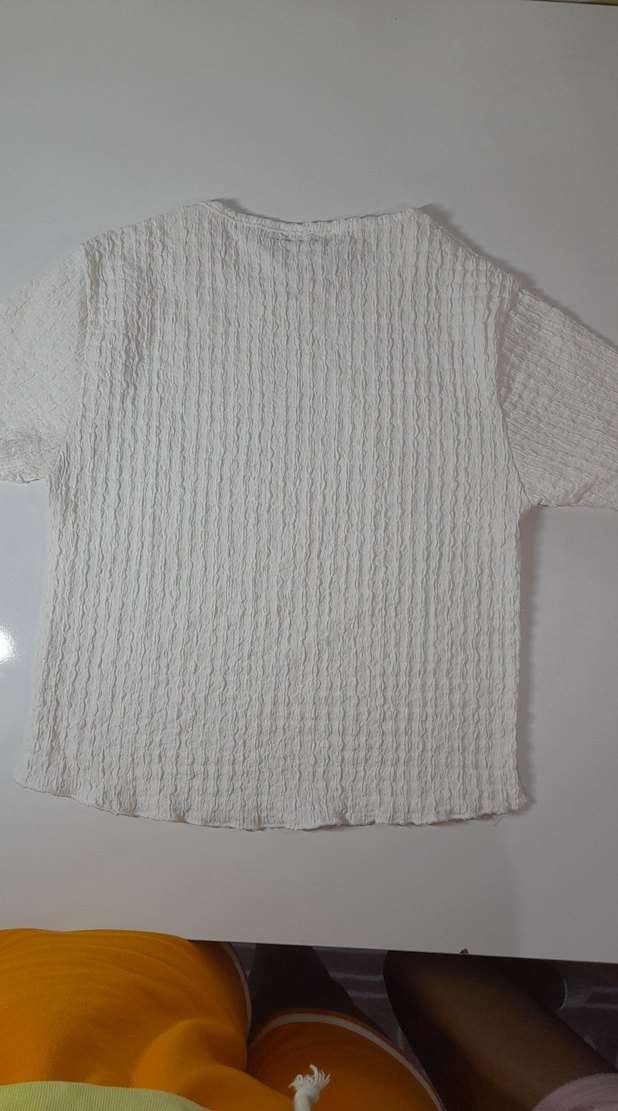 Beyaz Kısa Kollu Triko Kadın Tişört - Görsel 2