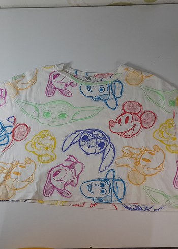 Çok Renkli Baskılı Çocuk Oversize crop tişört - Görsel 3