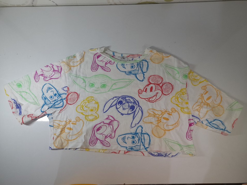 Çok Renkli Baskılı Çocuk Oversize crop tişört - Görsel 3