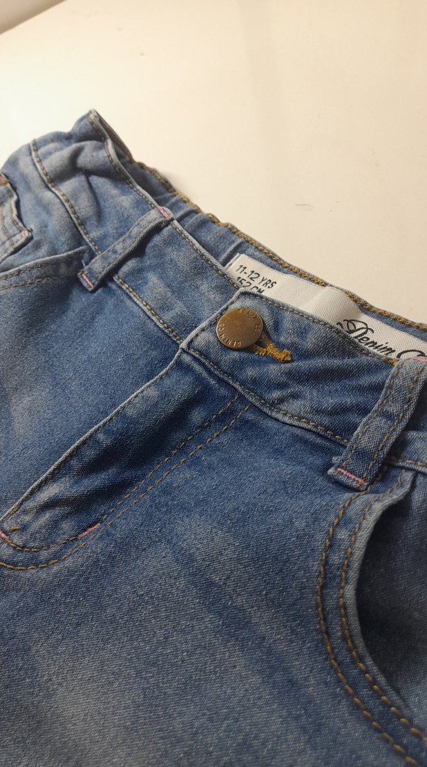 Koyu Mavi Mini Kot Kız Şortu - Görsel 3