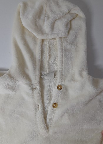 Düğmeli Kırık Beyaz Kapüşonlu çocuk Sweatshirt - Görsel 2