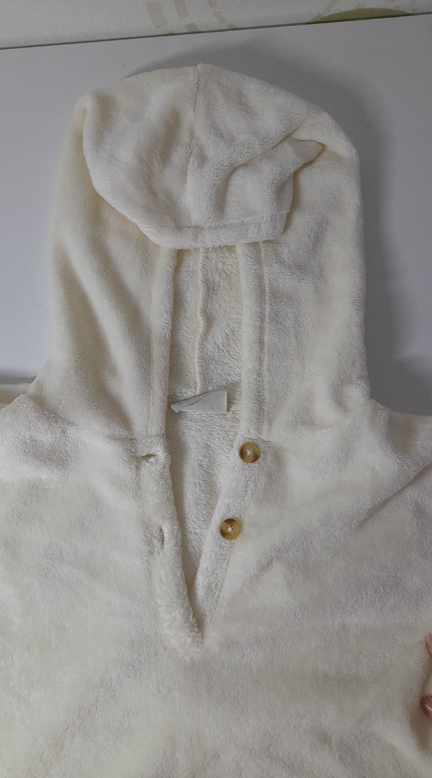 Düğmeli Kırık Beyaz Kapüşonlu çocuk Sweatshirt - Görsel 2