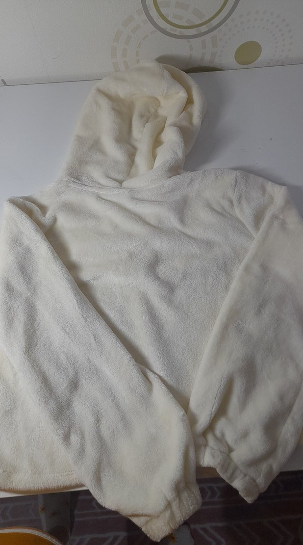 Düğmeli Kırık Beyaz Kapüşonlu çocuk Sweatshirt - Görsel 5