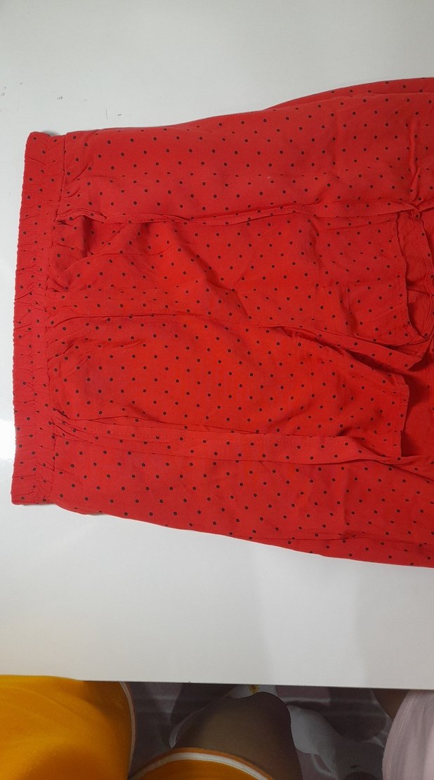 Parlak Kırmızı Salaş şortlu uzun Etek - Görsel 2