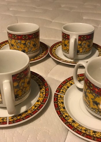 Renkli Desenli 4'lü Double espresso fincan seti