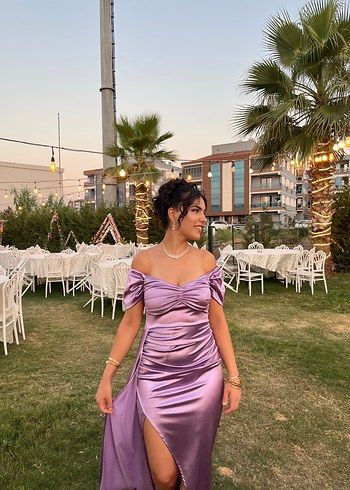 Abiye Mor saten elbise