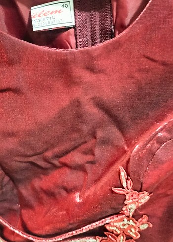 Bordo Uzun Kollu Drape Detaylı Abiye Elbise - Görsel 2