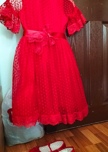 Dantel Detaylı Kırmızı Çocuk Abiye Elbise - Görsel 2