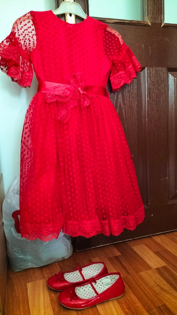 Dantel Detaylı Kırmızı Çocuk Abiye Elbise - Görsel 2