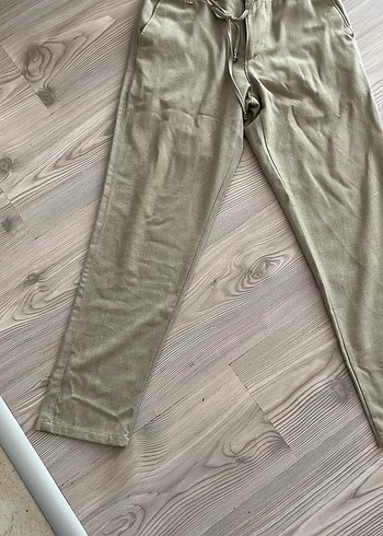 34 Beden camel Renk Bej erkek Piliseli Kumaş Pantolon