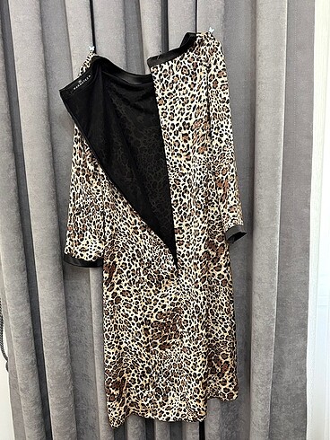 Parantez Saten leopar elbise