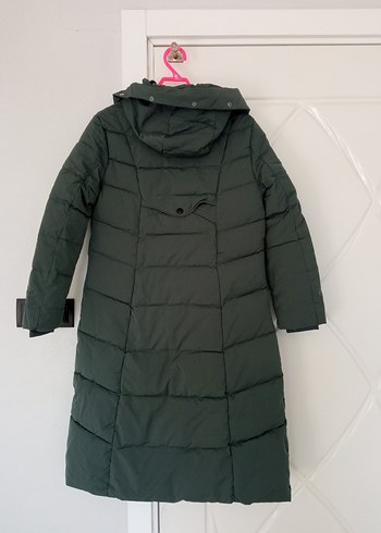 Uzun Yeşil Kadın Kışlık Mont Fermuarlı - Görsel 5