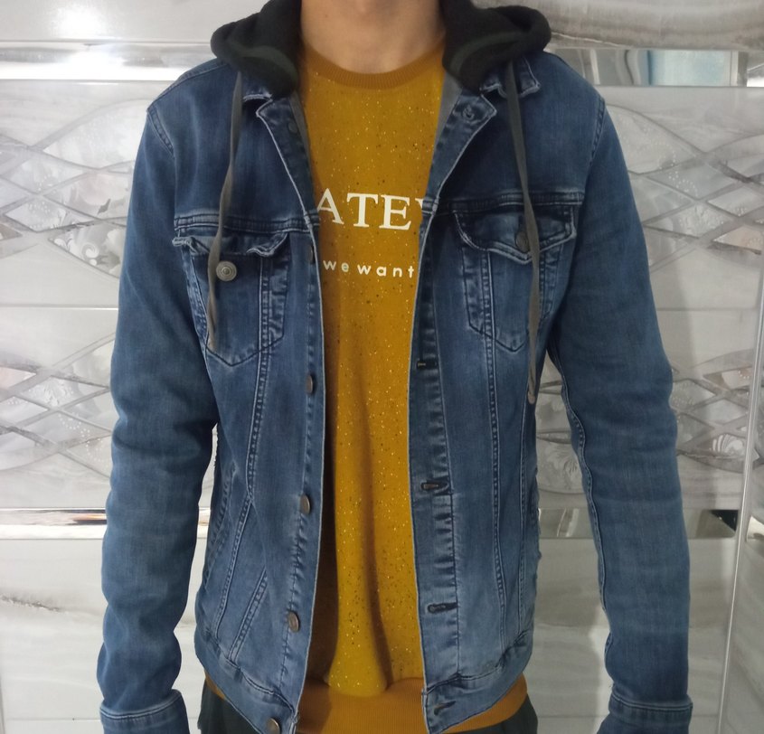 erkek kapüşonlu kot ceket - Görsel 3