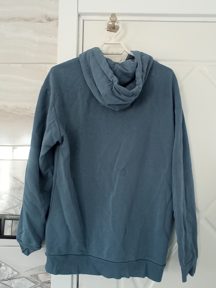 Mavi Kapüşonlu erkek Sweatshirt - Görsel 2