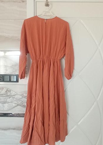 Kadın kiremit Uzun Keten Elbise - Görsel 3