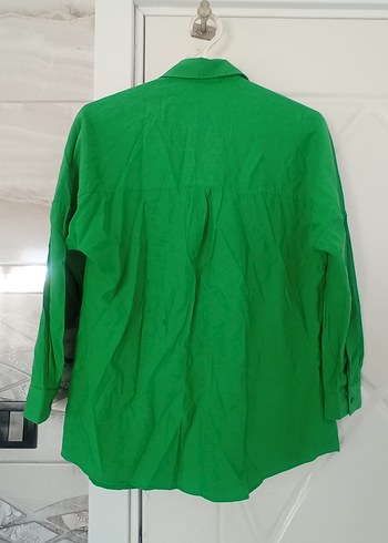 Düğmeli Yeşil Keten Kadın Gömlek - Görsel 2