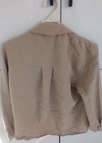 Bej Kadın Keten Gömlek Düğmeli - Görsel 3