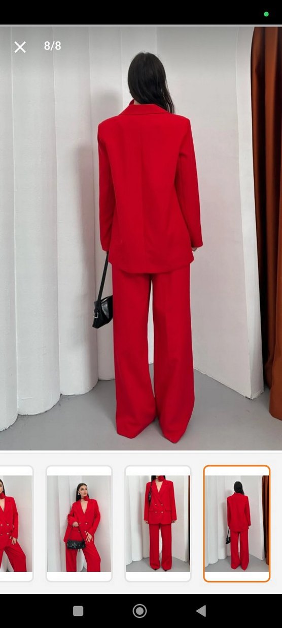 Kadın Kırmızı Düğmeli Ofis Takım - Görsel 3