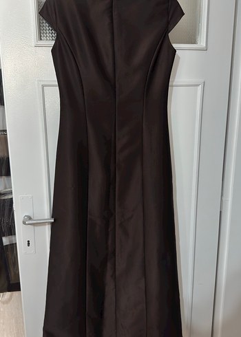 Kahverengi Drapeli Uzun Kadın Abiye Elbise - Görsel 4