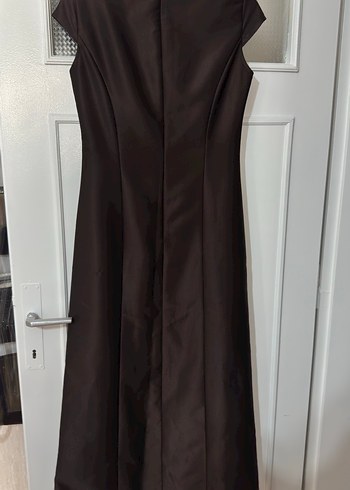 Kahverengi Drapeli Uzun Kadın Abiye Elbise - Görsel 3