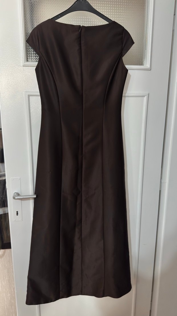 Kahverengi Drapeli Uzun Kadın Abiye Elbise - Görsel 3