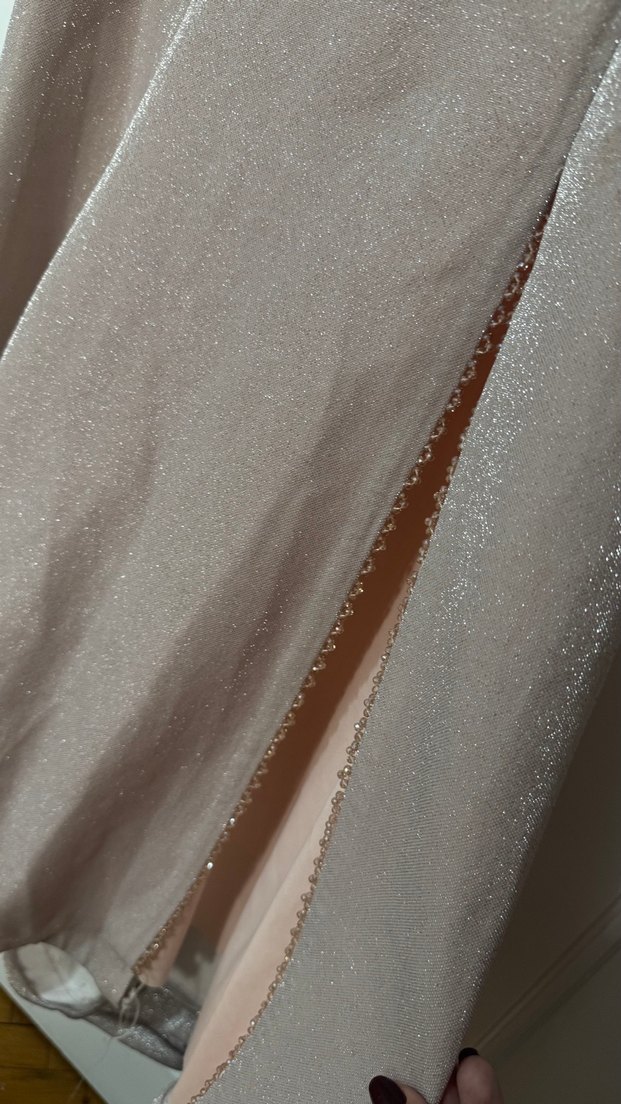 Bej Drapeli Uzun Abiye Elbise - Görsel 2