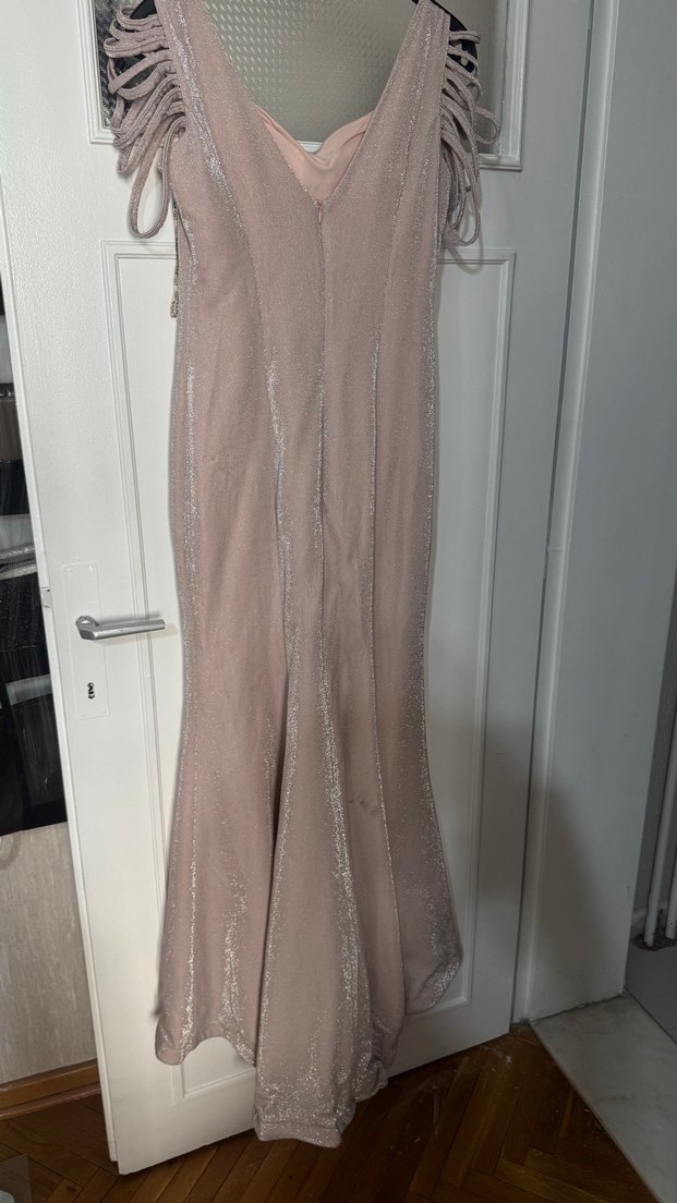 Bej Drapeli Uzun Abiye Elbise - Görsel 3