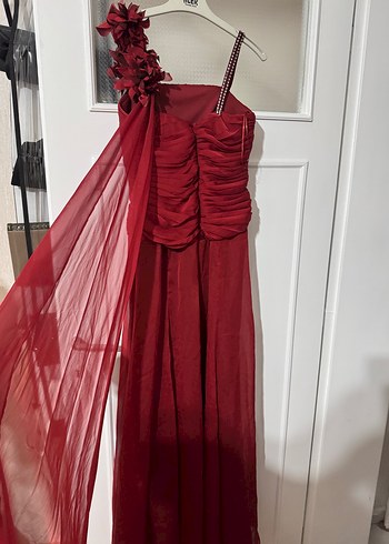 Bordo Drapeli Uzun Abiye Elbise - Görsel 4