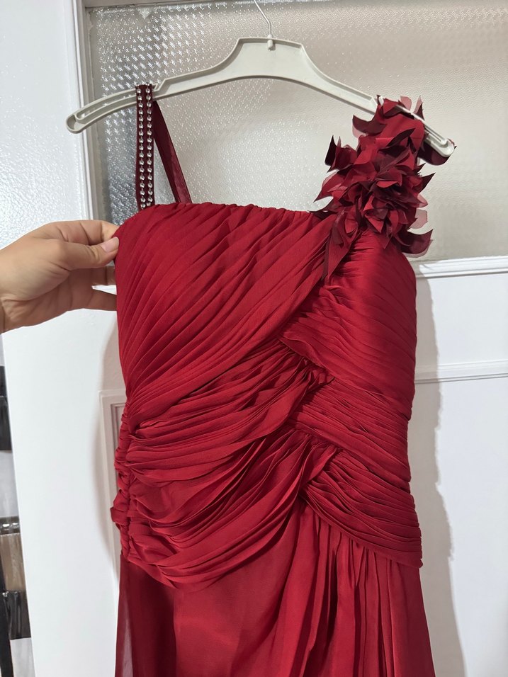 Bordo Drapeli Uzun Abiye Elbise - Görsel 2
