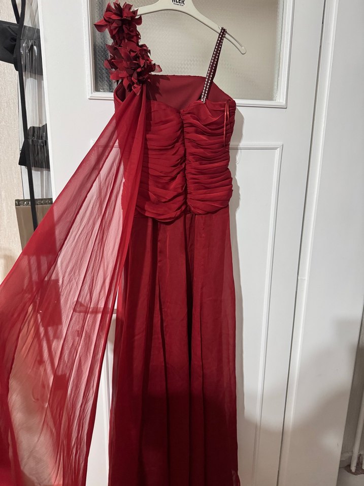 Bordo Drapeli Uzun Abiye Elbise - Görsel 4