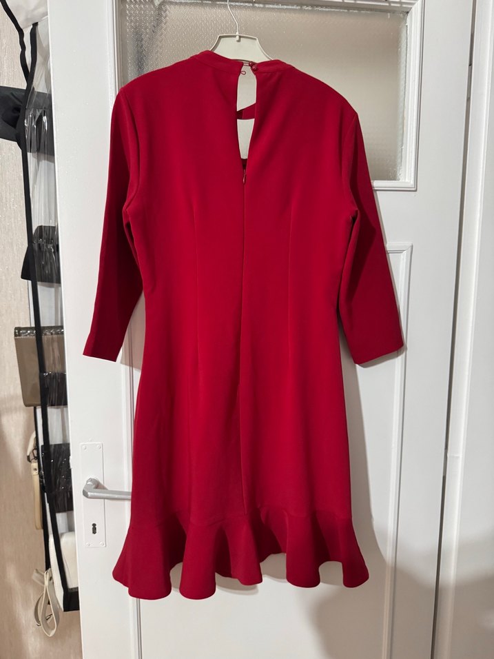 Kırmızı V Yaka Midi Elbise - Görsel 2