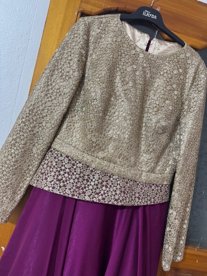 Uzun Mor Drapeli Kadın Abiye Elbise - Görsel 2