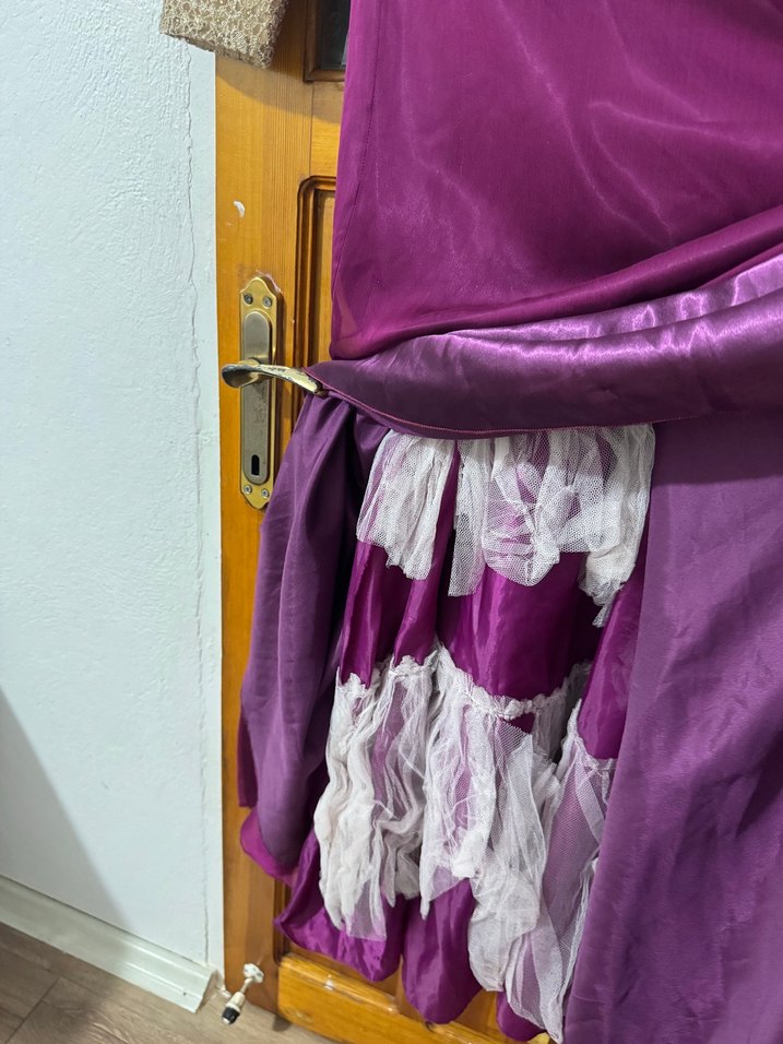 Uzun Mor Drapeli Kadın Abiye Elbise - Görsel 3