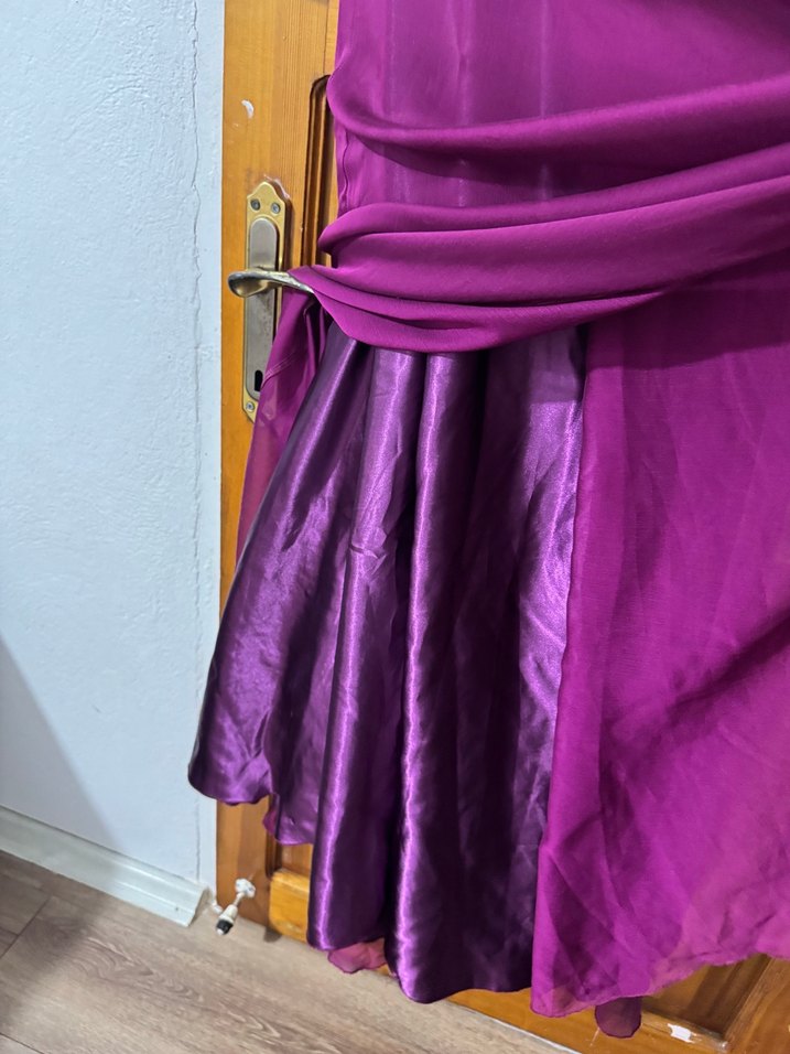 Uzun Mor Drapeli Kadın Abiye Elbise - Görsel 4