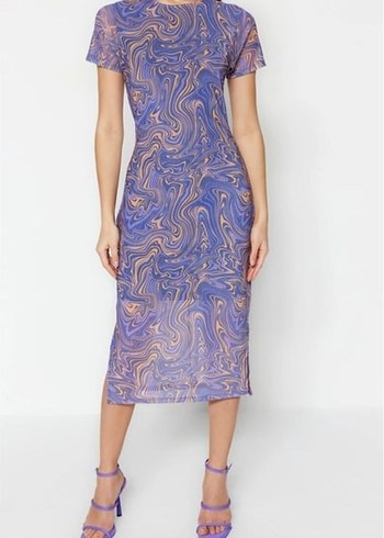 Trendyol & Milla Mor Tie-Dye Midi Kalem Elbise