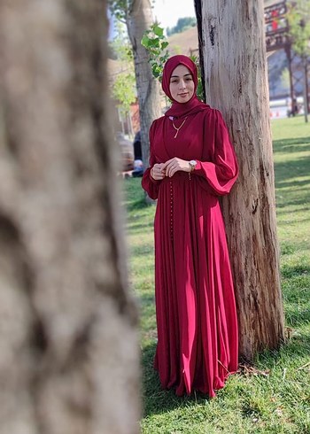 Diğer Bordo Bohem Uzun Abiye Elbise