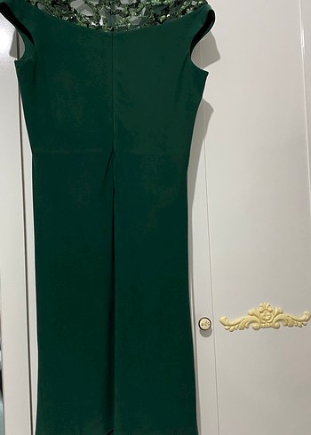 Drapeli, Straplez Koyu Yeşil Uzun Abiye Elbise - Görsel 4