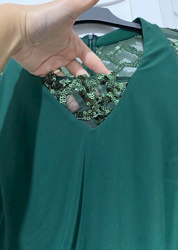 Drapeli, Straplez Koyu Yeşil Uzun Abiye Elbise - Görsel 3