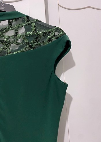 Drapeli, Straplez Koyu Yeşil Uzun Abiye Elbise - Görsel 5